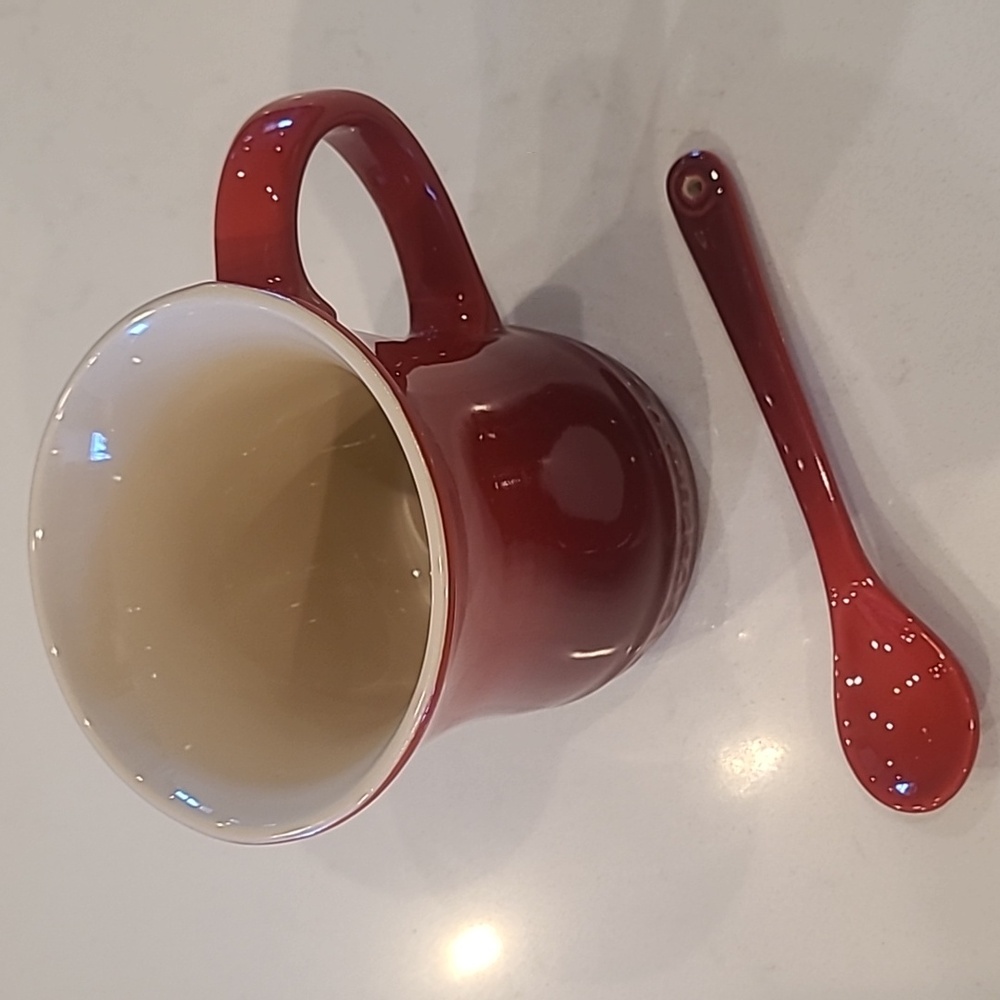 Le Creuset Red Ceramic Mug with Spoon